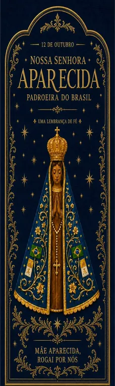 Marcador de página azul e dourado de Nossa Senhora Aparecida