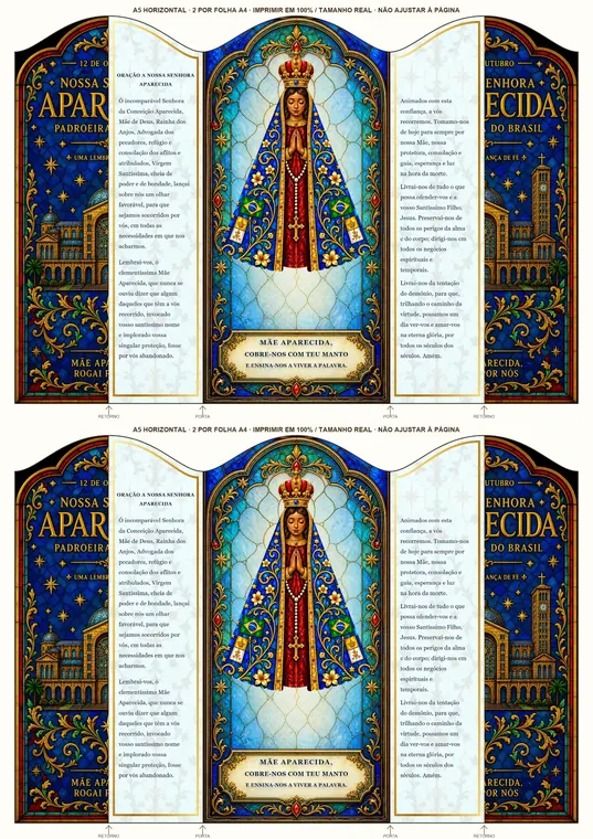 Folha A4 com dois oratórios A5 em estilo vitral colorido